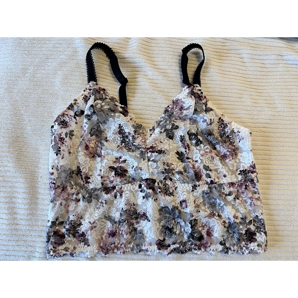 Torrid Floral Lace Bralette Sz 0 Sheer Mesh Adjustable Straps Romantic Feminine